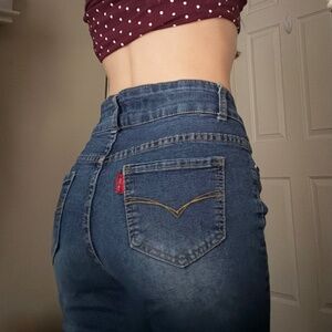 Dark blue low-rise bootcut jeans